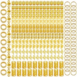 XCZYN 290 Pcs Gold Silver Hair Jewelry for Braids Dreadlocks Hair Extensions Decorations Adjustable Braiding Charms Accessories Metal Loc Cuffs Rings Clips Set for Women Girls (Gold, 290 Pcs)