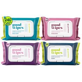 Goodwipes Flushable Butt Wipes Made with Vitamin E & Aloe - Soft & Gentle Wet Wipe Dispenser for Home Use, Septic & Sewer Safe - Largest Adult Toilet Towelettes - Variety Pack, 240 Count (4 Packs)