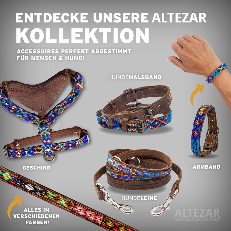 ALTEZAR Leather Dog Collar - Brown Cowhide Tribal Fire Red