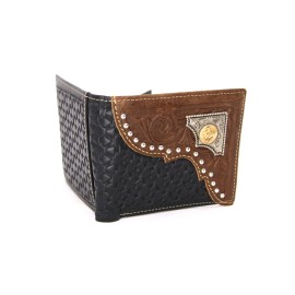West Star Texas Genuine Leather Short Wallet Studs Gift Gold Bull Rider Silver