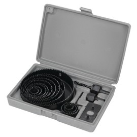 Performance Tool W9071 16-Piece Carbon Steel Hole Saw Set - Durable Blades in 12 Sizes, with Arbors, Hex Key, and Carrying Case