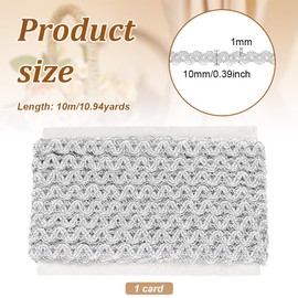 FINGERINSPIRE 11Yards/10m Silver Metallic Braid Trim by The Yard 10mm Wide Polyester Wave Gimp Braid Trim Edge Woven Braid Trim Decor Braid Ribbon for Sewing Upholstery Curtain Clothes Decoration
