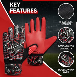Trepace SPORTS Football Goalkeeper Gloves For Boys Kids Youth Children Soccer Goalie Goalkeeping Glove with Grip Palms (Red, 5)