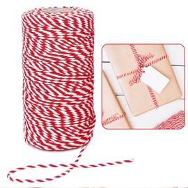 Cfcyhla Red White Cotton Cord, 2 mm Gift Cord for Wrapping Gifts, 100 m Christmas Craft Cord, Two-Tone Decorative Ribbon Cord for Baking, Cooking in the Kitchen, DIY Crafts