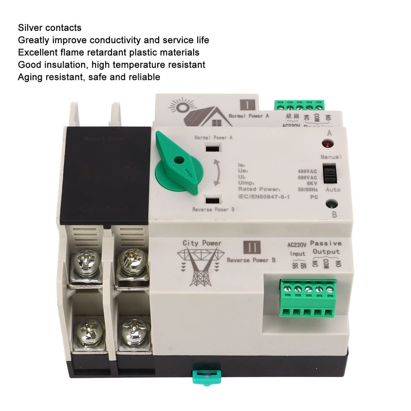 2P AC-220V ATS, Home Dual Power Automatic Converter Switch, Solar
