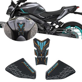 For MT-09 MT09 SP MT 09 SP 2025 Non-slip carbon fiber texture bottom side fuel tank stickers 3D embossed rubber fuel tank pads fuel tank knee pads mt09 mt-09 sp 2021-2025 motorcycle accessories (cyan)
