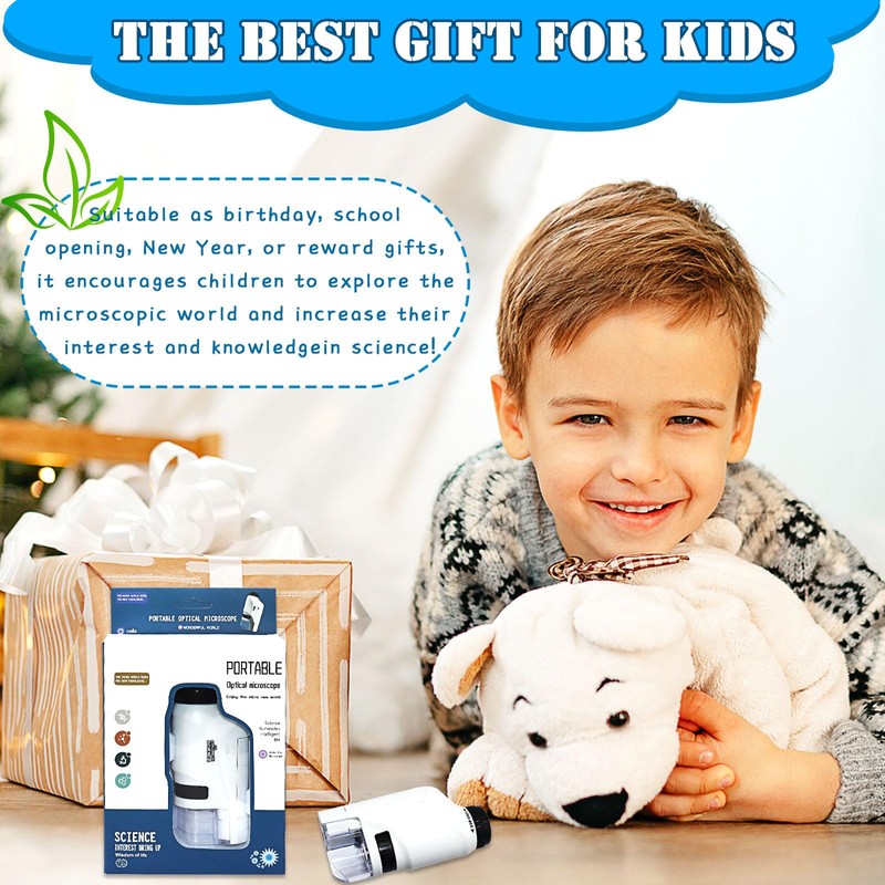 Kids Portable Microscope Set, Mini Pocket Microscope, 60x-120x Handheld Microscope