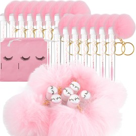 32 Pieces Disposable Mascara Wands Set,Include 15 pcs Disposable Lash Spoolies Brush and 15 Pieces Reusable Empty Eyelash Brush Tubes for Women Girls Makeup Brush Kit (Diamond keychain J)