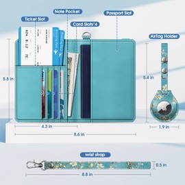 Fintie Passport Holder with Airtag Holder, Slim Travel Wallet RFID Blocking Card Case Cover Passport Cover Protector Travel Essentials with Credit Card Slots for Women/Men, Blossom