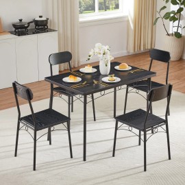 Vecelo 5 Piece Dining Table Set 4 Chairs Breakfast Wooden Home Kitchen Dinette Table - Black