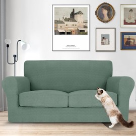 MAXIJIN 3 Piece Couch Covers for 2 Cushion Couch loveseat Cover, Stretch Love Seat Sofa Slipcovers for Dogs Pet, Thick Furniture Protector with 2 Seat Cushion (55"-69", Pea Green)