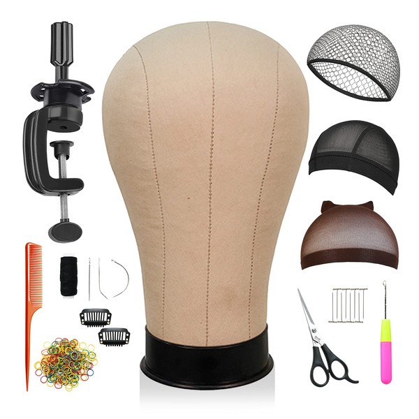 Studio Limited Canvas Block Head DIY Wig Making Starter Kit 12pcs, Long Neck (12"), Mannequin Head Wig Display and Stand for Wig Styling (24" Set)