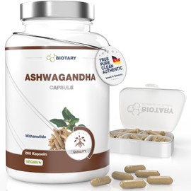 Biotary Ashwagandha 260 Capsules 1200 mg per Daily Serving Extract with 10% Withanolides Including Pill Box Over 4 Months Supply of 2 Capsules Daily 100% Vegan Tested Quality