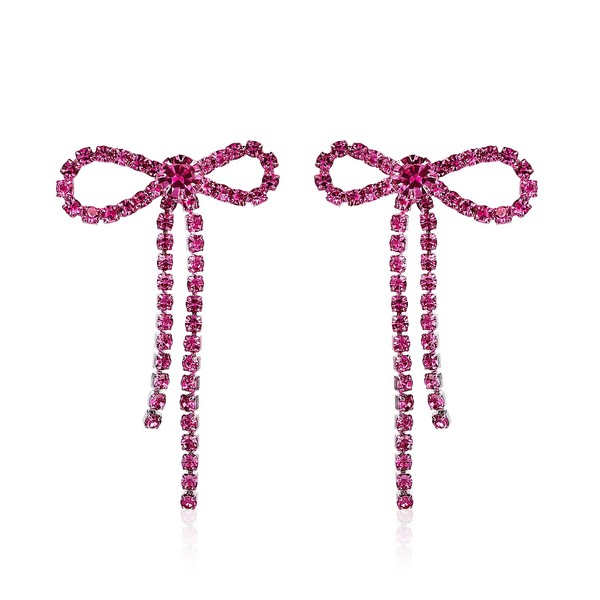 Elegant Bow Earrings Shiny Rhinestone Dangle Earrings Colorful Sparkly Crystal