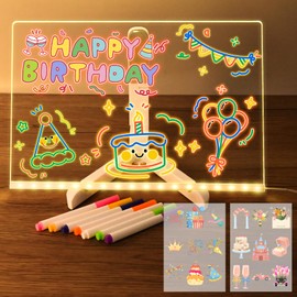Joellfuner LED Memo Board, Acrylic Memo Board LED with 7 Colours Pen, Message Board with LED, Writing Board with Adjustable Stand, Transfer Sticker, Wipe Clean, Gift for Children, Girlfriend