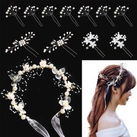 12 Pcs Bridal Hair Accessories, Wedding Headband Wedding Hair Accessories, Rhinestones Headpieces Pearl Bridal Wedding Hair Pins Crystal U-shaped Pearl Hair Accessories for Brides Bridesmaids