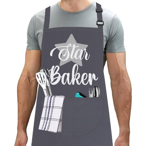 LINEN CLOSET® Baking Aprons for Women Baker Aprons for Men Funny Baking Gifts for Bakers Wife Husband Mother Daughter Kitchen Aprons with Pockets-star baker apron