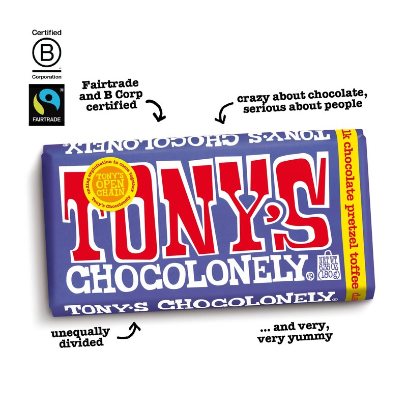 Tony's Chocolonely 42% Dark Milk Chocolate Bar with Pretzel &