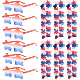 YosiMing Patriotic Red White and Blue Flower Leis and Star Sunglasses for 4th of July,Flower Necklace Party Decorations 12PCS
