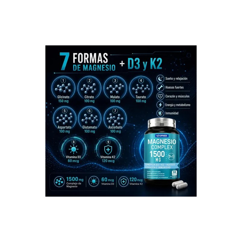 Magnesio UPMER Complex 7 en 1 con Vitamina D3 y