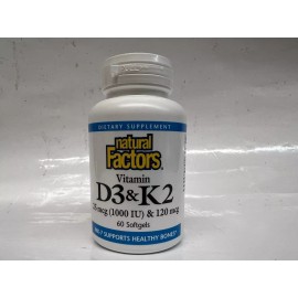 Natural Factors Vitamin D3 (1000IU) & K2 (120mcg)  60 Softgels
