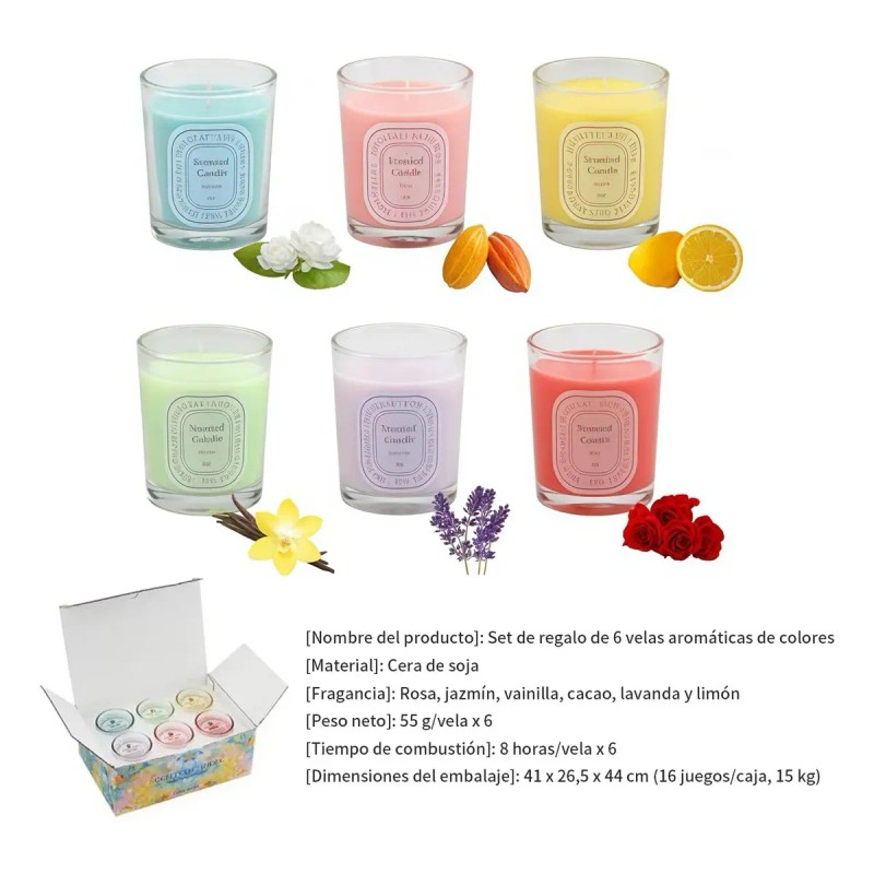 6pcs Velas Aromaticas De Soya Para Decorativas Con Caja