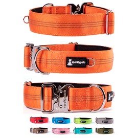 SparklyPets Heavy Duty Wide Dog Collar with Quick Release Chrome Buckle – Thick Tactical Dog Collar with Reflective Stripes & Soft Lining – for Large & Medium Breeds