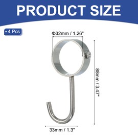 PATIKIL 1.26 Inch Closet Rod Hooks, 4 Pcs Stainless Steel J-Typed Adjustable Hanging Tube Pipe Closet Rods Fits for 1-1/4"(32mm) Dia Rod Hanger Hook for Clothes Kitchen Workshop Outdoor
