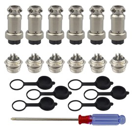 QitinDasen 6Pcs Premium 4 Pin GX16 Aviation Connector, 5A 16mm Thread Male Female Panel Metal Aviation Wire Connector Plug Socket, with Rubber Protector Cap and Phillips Screwdriver