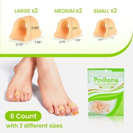 Povihome Hammer Toe Straightener Corrector - Gel Toe Splint Relief for Curled, Claw, Crooked Toes, Hammer Toes - Toe Corrector for Women and Men, 3 Different Sizes (3 Size, 6 Pcs, Beige)