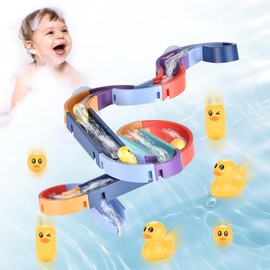 Pmueuff Bath Toy Children, 34 Pieces Bath Toys with Suction Cups and DIY Marble Run Water Toy Creative Bath Fun Gift for Boys Girls Aged 3 4 5 6 7 8