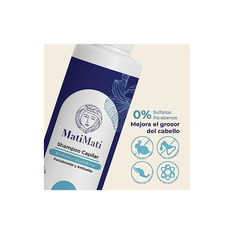 Shampoo Capilar Biotina Y Queratina MatiMati Sin sulfatos y Parabenos,