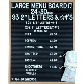 Large Black Felt Letter Board | 24"x30" Classy Dark Stained Wooden Frame with White Letters | Premium Changeable Sign Boards for Price List Message Letterboard With Stand for Small Business
