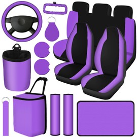 Datanly 16 Pcs Purple Car Seat Covers Full Set for Women Purple Car Accessories with Front Seats Rear Bench Cover Steering Wheel Covers Safety Belt Pad Automotive Interior Decor for Most Sedan Suv Van