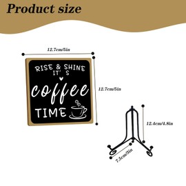 Wooden Coffee Bar Sign, Rustic Coffee Bar Decor, Retro Style Coffee Desk Decorations Black and White with Iron Stand, Tabletop Shelf Accessories for Coffee Station Bar Home Farmhouse Kitchen Office