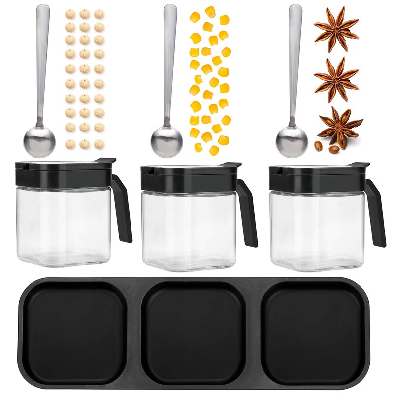 Mlici Condiment Jar Spice Container with Lids and Spoons, 8.6oz