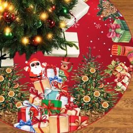 Christmas Tree Skirt, 48 Inch Large Red Funny Santa Claus Tree Skirt Cover, Polyester Round Xmas Tree Mat for Christmas Party Winter Holiday New Year Decoration Indoor Outdoor