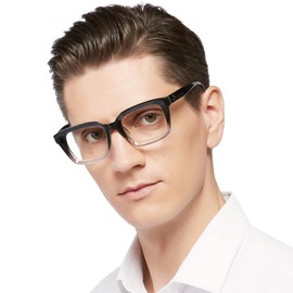 MARE AZZURO Retro Square Reading Glasses +2.00 Men Large Readers 1.0 1.25 1.5 1.75 2.0 2.25 2.5 2.75 3.0 3.5 4.0 5.0 6.0 (Black+clear, 2.00)