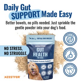 Azestfor Gut Health Supplement for Dogs – 3 in 1 Probiotic, Prebiotic & Postbiotic Blend – Supports Digestion, Immunity & Skin – Easy-to-Use Powder – for All Breeds & Sizes – 60g (30 Servings)