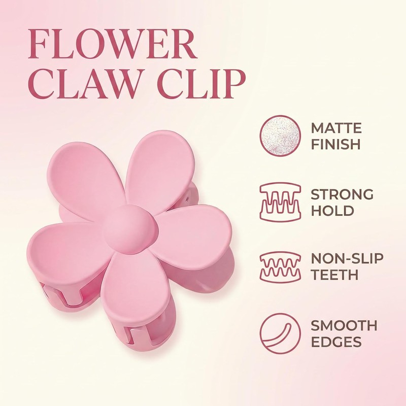 2Pcs Pink Hair Claw Clips Flower Shaped Plastic Jaw Clips