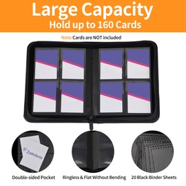 Zettokete Trading Card Binder 4 Pocket,Card Collection Binder with 160 Side Loading Pockets,TCG Card Album Folder Fit for MTG,Yugioh & Baseball Football Basketball Sports Cards,Red