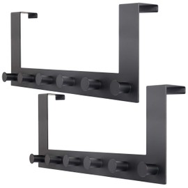 WEBI Over The Door Hook,Over The Door Towel Rack with 6 Hooks for Hanging Coats,Door Coat Hanger Over Door Coat Rack for Bathroom,Behind Back of Door,Black,2 Packs