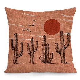 AOFANGGO Vintage Southwestern Landscape Pillow Cover 18x18 inch Sofa Cactus Pillowcase Western Equestrian Burnt Orange Sunset Rust Throw Pillowcase Outdoor Lumbar Home Decoration
