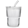 13oz/400ML Glass Tumbler with Straw and Lid Ribbed Vertical Ice
