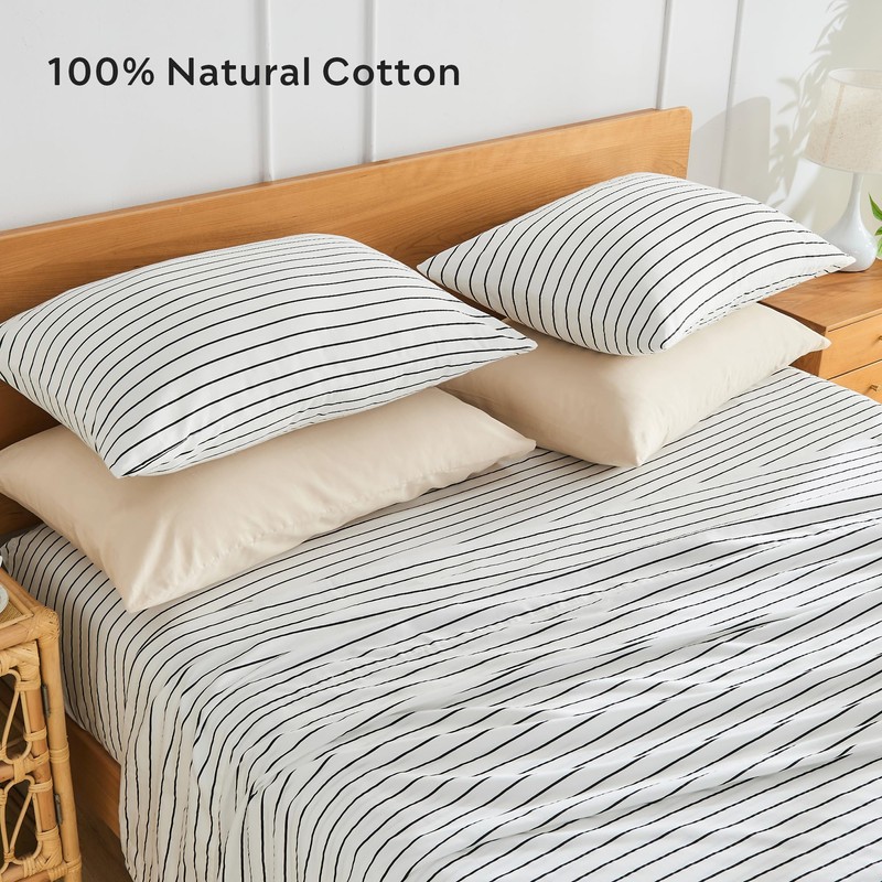JELLYMONI 100% Natural Cotton Striped King Pillowcases Set, 2 Pack