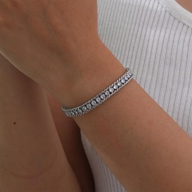 KLSURPRISE2 Tennis Bracelets for Women – Elegant Cuban Link Bracelet with 18k Gold Plated 3mm Cubic Zirconia Gold Bracelets Stackable Fashion Jewelry Wedding Prom Gift, Large, Stainless Steel, Cubic