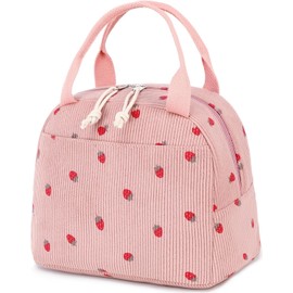 Pink Insulated Kids Lunch Bags, Strawberry Kids Lunch Bags Cooler Tote, Cream Cooler Tote Lunch Box for Women & Kids, Large Lunch Box for Women, Femme Womens Lunch Bag for Work, Picnic, Camping