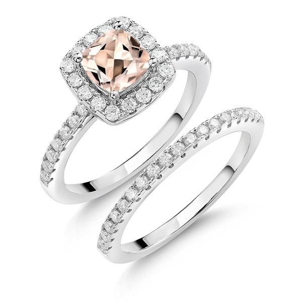 Gem Stone King 925 Sterling Silver Cushion Peach Morganite and