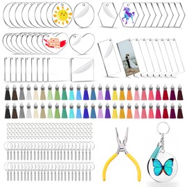 Myzzxt 251PCS Blank Keychains for Vinyl, Acrylic Blanks Bulk with 5 Shapes Clear Acrylic,Key Rings, Leather Tassel, Jump Rings and Craft Pliers,for DIY Craft Ornament Engrave Painting