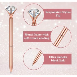 Eyourlife 12 PCS Diamond Crystal Pens, Rose Gold Metal Ballpoint Pen 0.5mm Black Ink Gel Pen with 4 Ballpoint Pen Refills for School Stationery Office Supplies